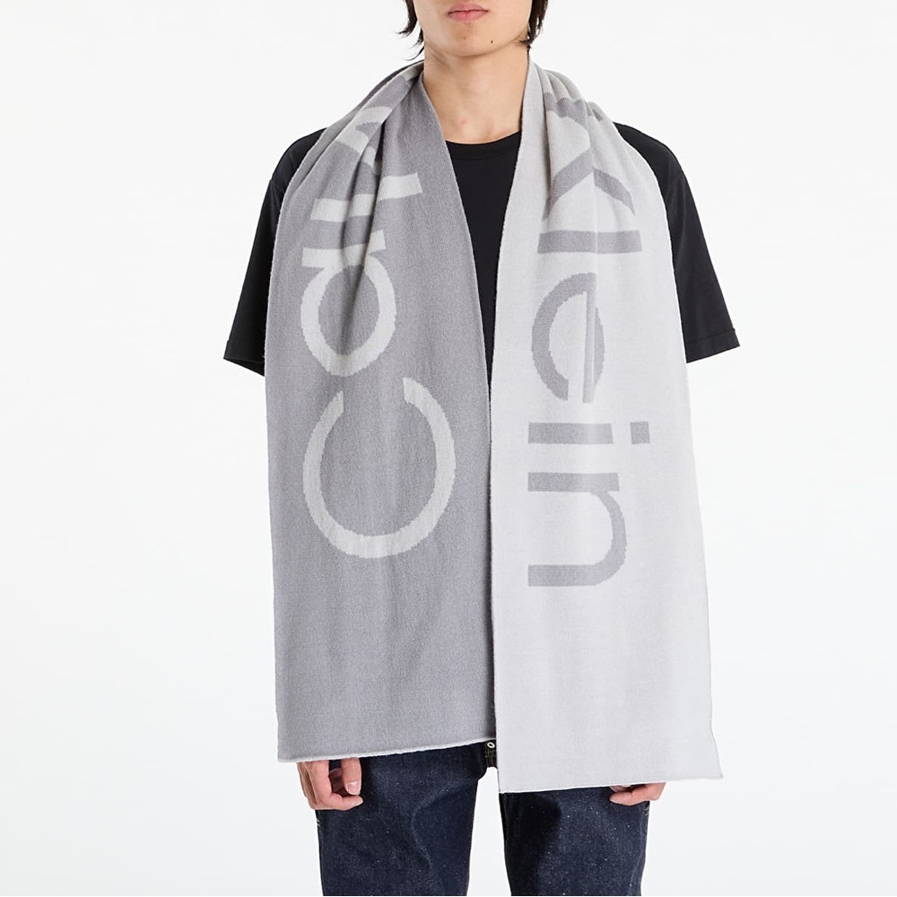 🆕 Calvin Klein Reversible Gray Logo Scarf - Gray Unisex